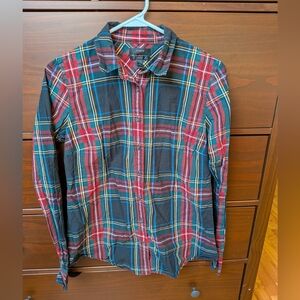 J Crew Perfect Fit Black Tartan Plaid Long Sleeve Button Down Sz 8 Tall
